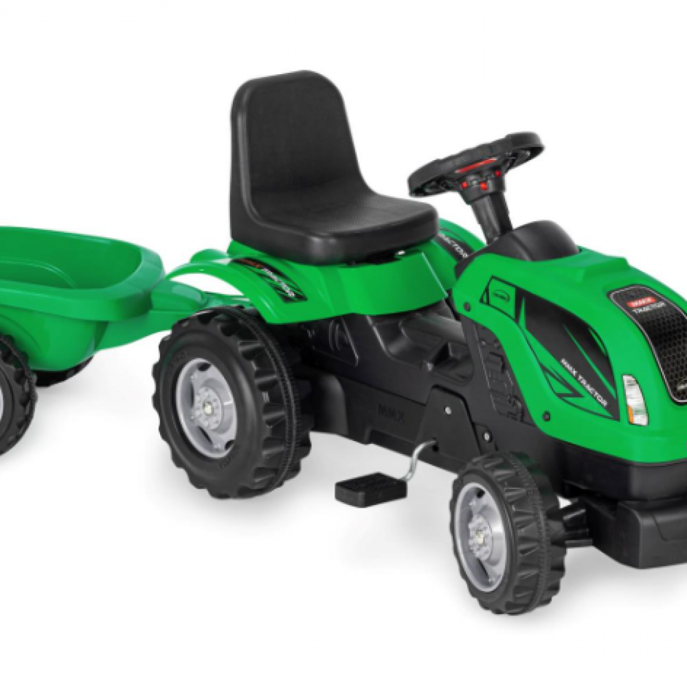 Tractor cu pedale si remorca Micromax MMX rosu-verde-albastru